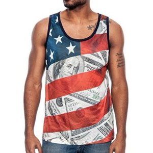 Men's True Rock Tank Top Jersey Style American Flag Print Muscle Shirt‎